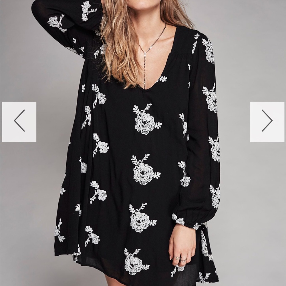 Free people embroidered Austin Mini Dress Black XS
